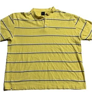 Y2K Karl Kani Gold Polo Shirt Yellow Striped Men's 4X Hip Hop Streetwear